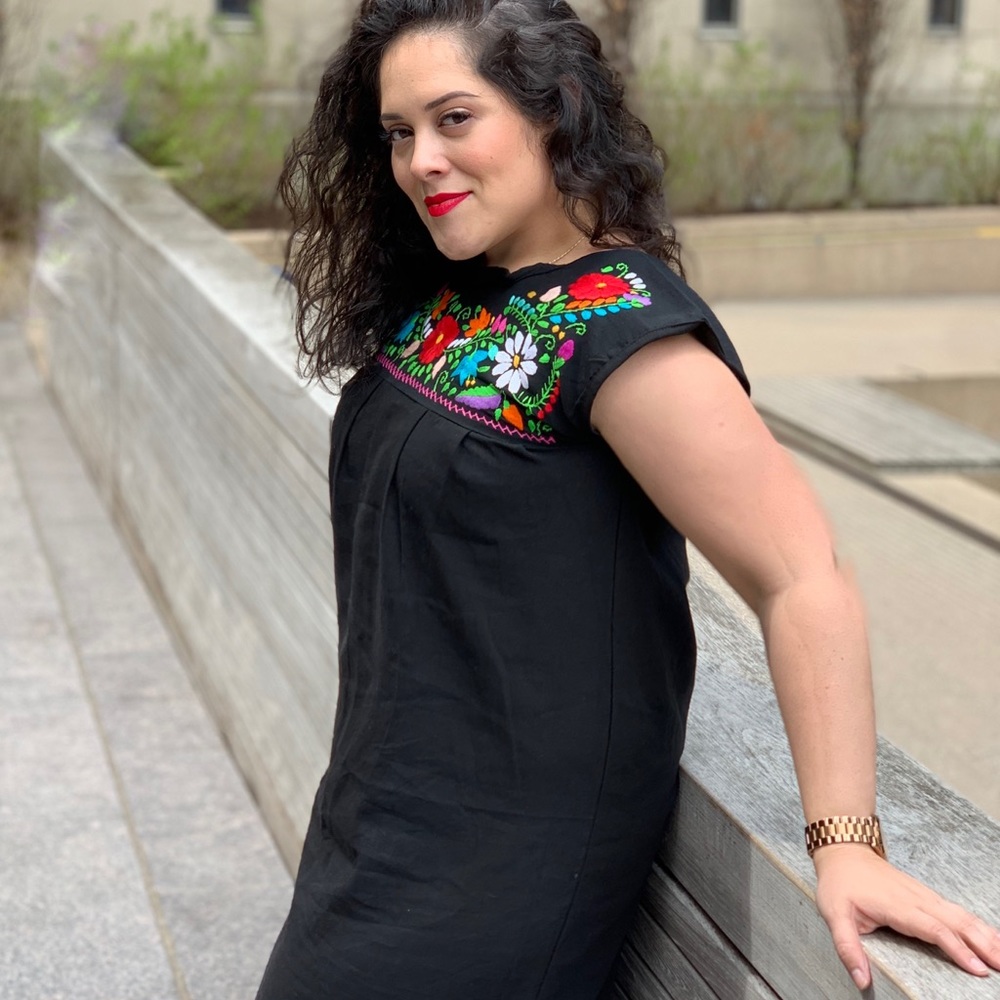 Mexican Long Black Dress Embroidered
